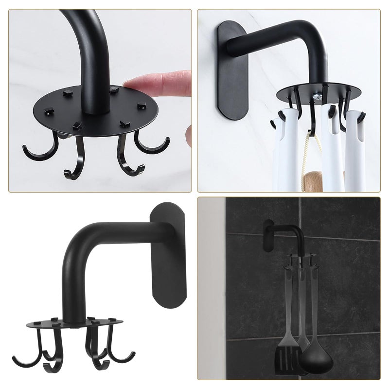 Stainless Steel Rotating Wall Hooks Set No Punching For Kitchen Bathroom Towel Storage - Image 4