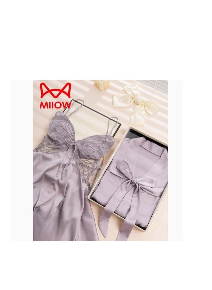 MIIOW - Strap Sleeping Skirt Women's Silk Sleeping Robe with Chest Mat Ice Silk Pure Desire Set Gift Box - Image 1