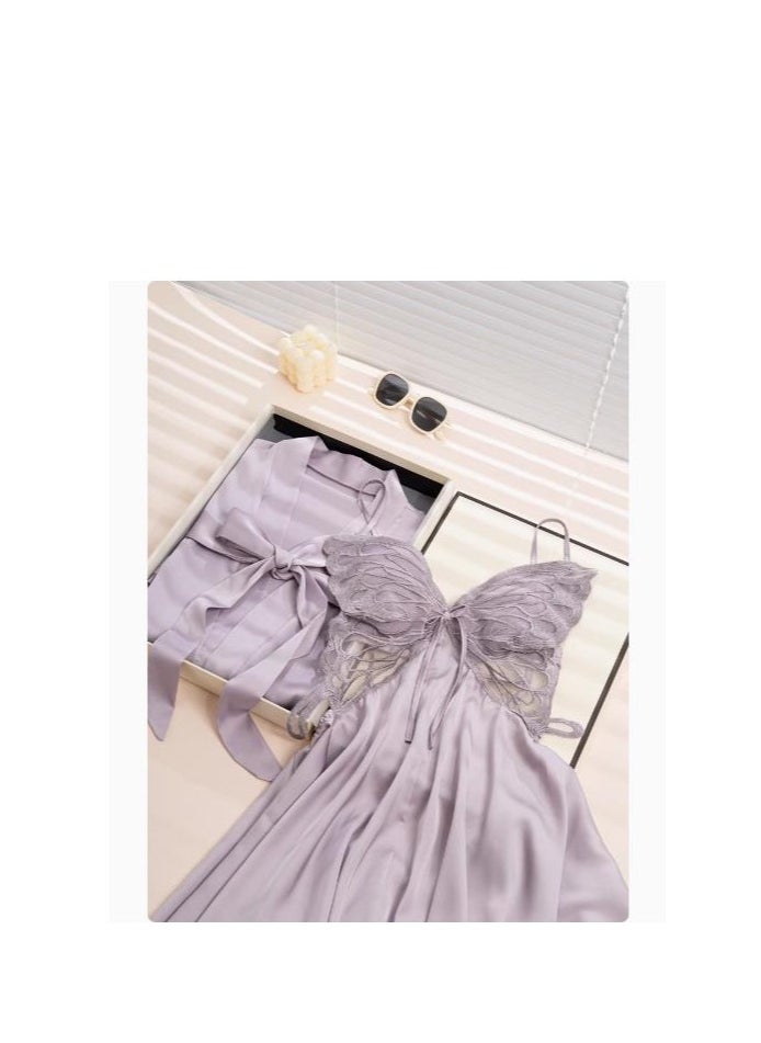 MIIOW - Strap Sleeping Skirt Women's Silk Sleeping Robe with Chest Mat Ice Silk Pure Desire Set Gift Box - Image 1