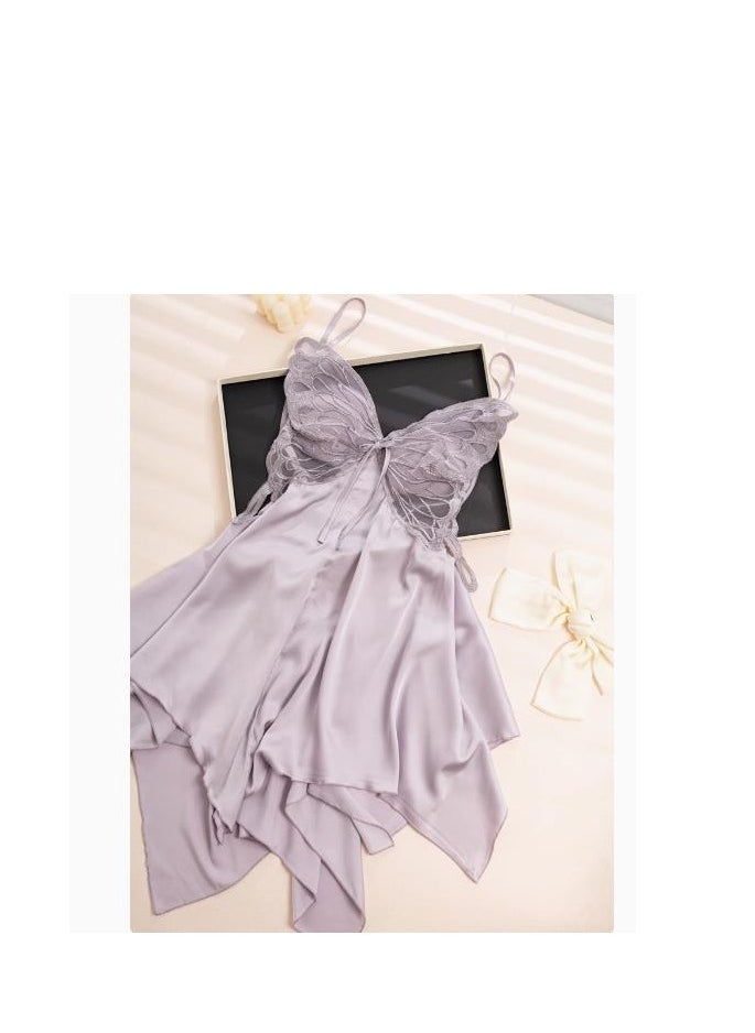 MIIOW - Strap Sleeping Skirt Women's Silk Sleeping Robe with Chest Mat Ice Silk Pure Desire Set Gift Box - Image 1