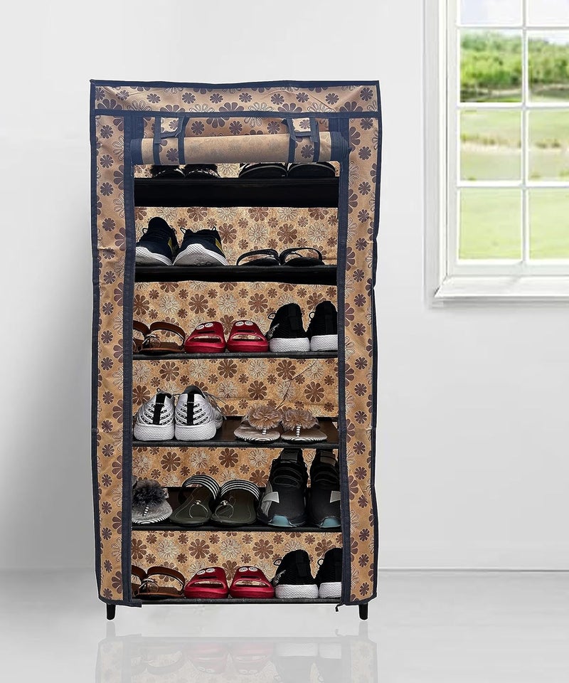 SANAMSTORE Multi Utility 6 Layer Shelf Collapsible Metal Pipes with NonWoven 100GSM Fabric Cover for ShoeClothToyBooks Rack Flower Print Metal - Image 1