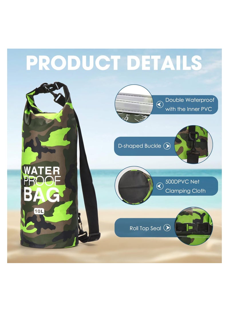 Zikra Waterproof Dry Bag 3 Pack Camouflage Roll Top Lightweight Dry Sack Backpack Bundle for Kayaking Floating Boating Swimming Rafting Fishing Camping Beach 5L&10L&15L - Image 5