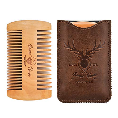 Menesia Wooden Comb with Durable Case - Fine & Coarse Teeth, Pocket Comb for Beards, Mustaches & Hair, Brown Deer Design - Image 1