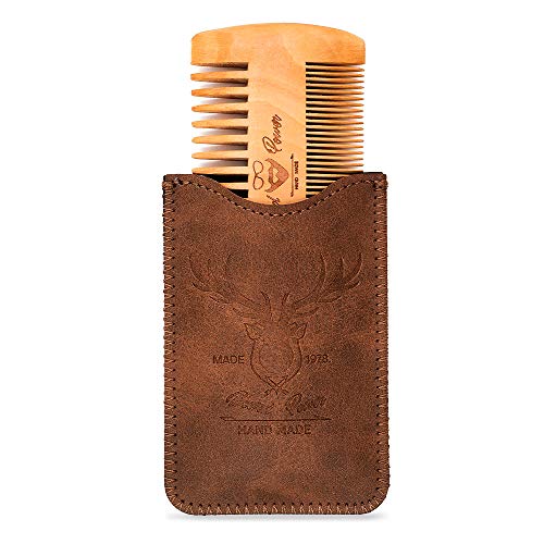 Menesia Wooden Comb with Durable Case - Fine & Coarse Teeth, Pocket Comb for Beards, Mustaches & Hair, Brown Deer Design - Image 3