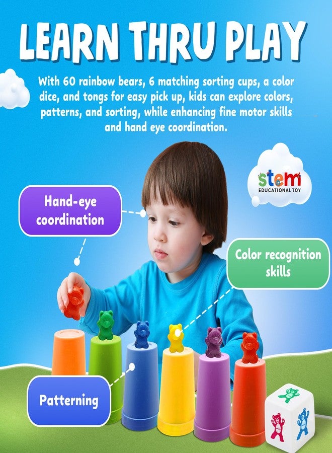 Skoolzy Counting Bears Set - 70 Pc Color Sorting Sensory Toys for Toddlers 3-4 - Montessori Toys for 3 Year Old - Autism Toys for Toddlers 3-4 - Color Sorting Toys for Toddlers Learning + Education - Image 2