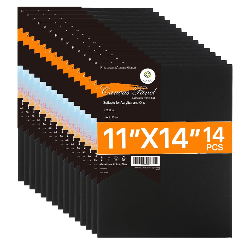 CONDA Black Canvases for Painting 11x14 inch Pack of 14100 Cotton AcidFree Canvas Panels 8 oz GessoPrimed Art Boards for Oil  Acrylic Painting