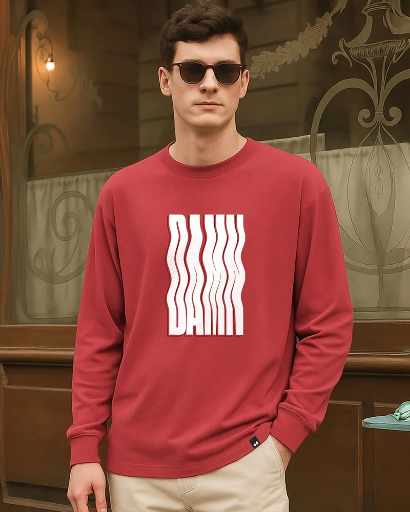 بيواكوف تيشيرت رجالي كبير الحجم بطبعة جريئة باللون الأحمر