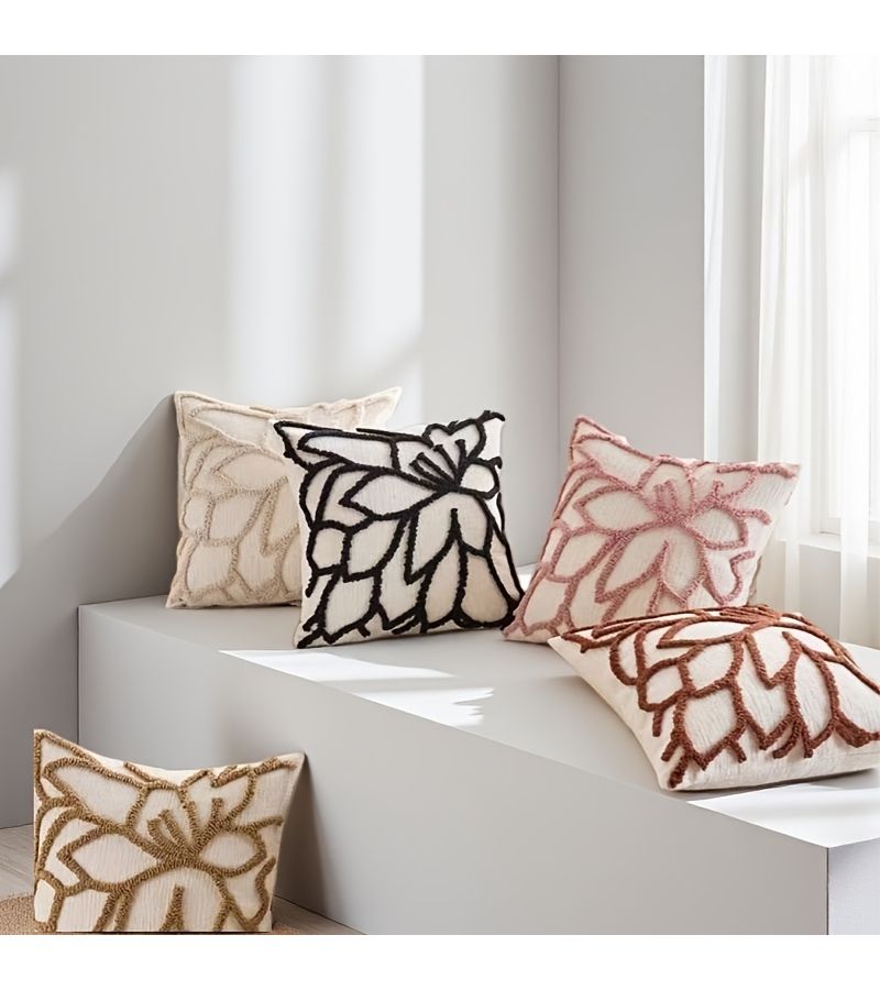 Pink Velvet Embroidered Chenille Pillow Cover for Sofa Car Decor - Image 1