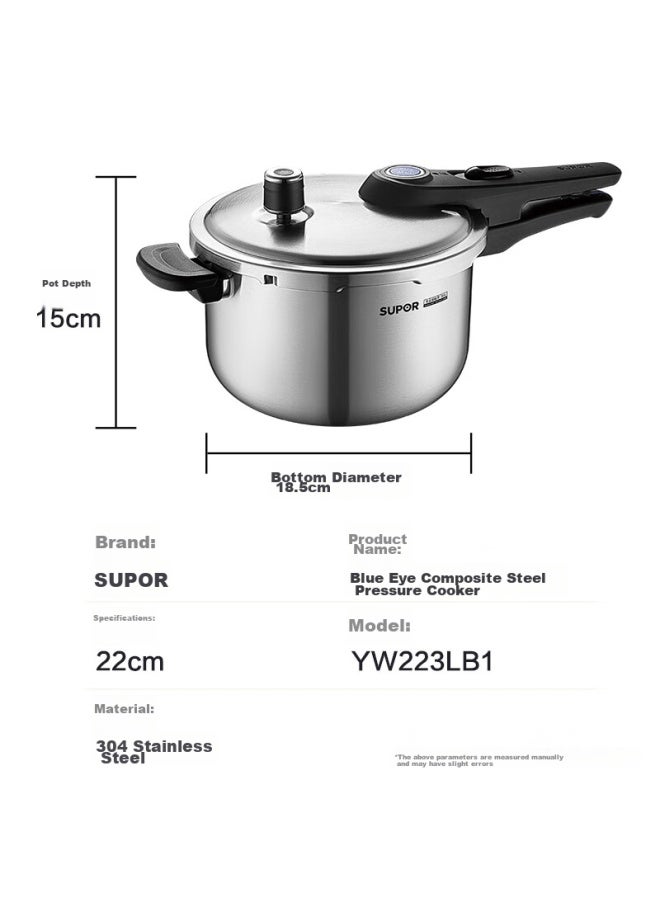 Supor Blue Eye Gas Pressure Cooker, 304 Stainless Steel, Large Capacity, High-pressure Cooker, Compatible With Induction And Gas Stoves, 22cm Diameter - Image 5