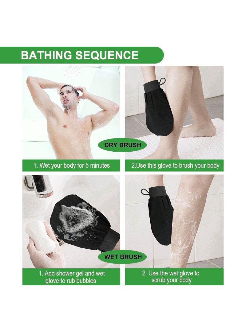 2-Piece Body Scrub Gloves, Shower Gloves, Exfoliating Gloves, Black  - Image 4