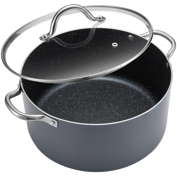 6 QUART COOKING POT NON STICK INDUCTION STOCK POTS WITH LID ALL STOVE COMPATIBLE 6 QT ALUMINUM SOUPSTEW POT FOR SMALL HOUSEHOLDS GREY