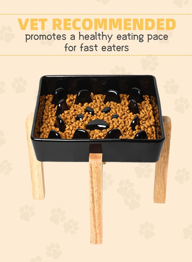 GDCZ Dog Slow Feeder Bowls, Square Ceramic Pet Food Bowl for Medium Breed, Fun Dog Bowls to Slow Down Eating (Black, M-1.8 Cups+Stand) - Image 4