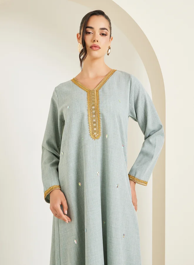 Amirah  Women Green Embellished A-Line Jalabiya for Women | Best Price UAE