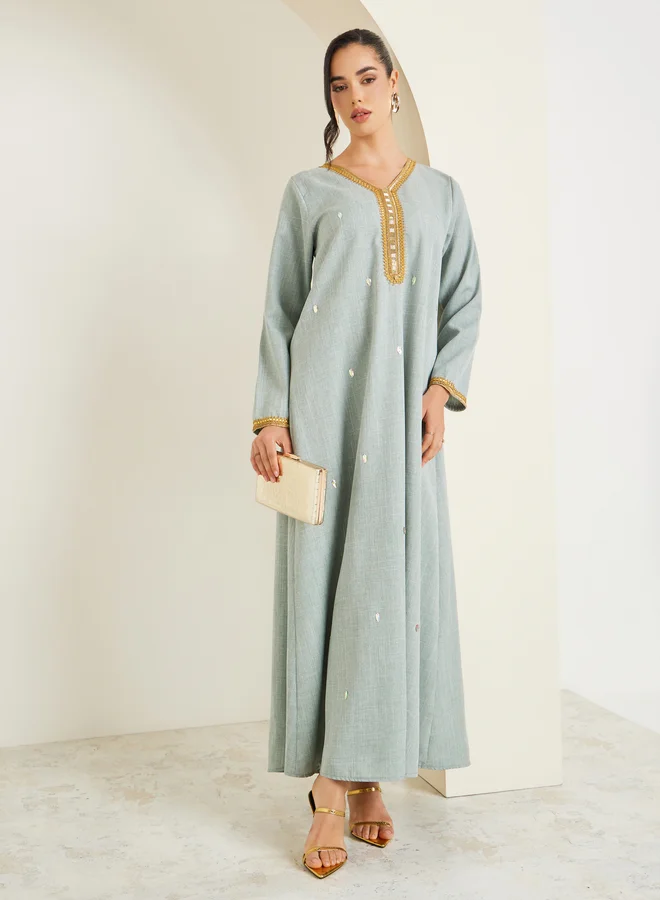 Women Green Embellished A-Line Jalabiya