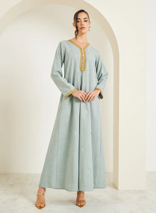 Amirah  Women Green Embellished A-Line Jalabiya for Women | Best Price UAE