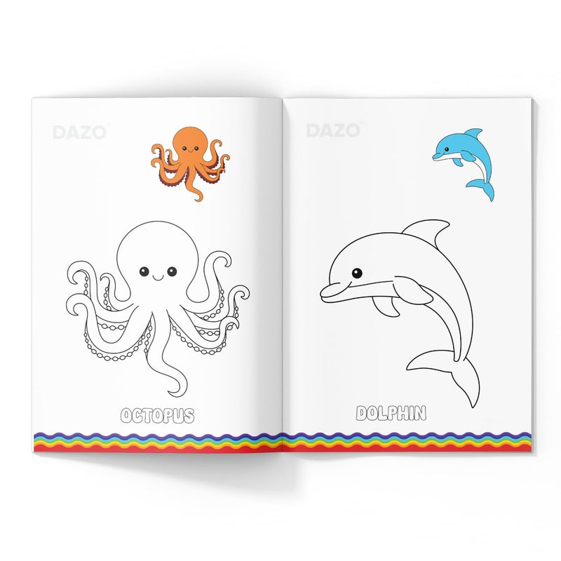 Dazo Coloring Book: Learn with Color: Vegetables and Water Animals Bold Illustrations | Fun Coloring Activities to Develop Logic and Mental Skills for Kids | 8.5 x 11 Inches | Enhances Creativity, Focus, and Problem-Solving - Image 2