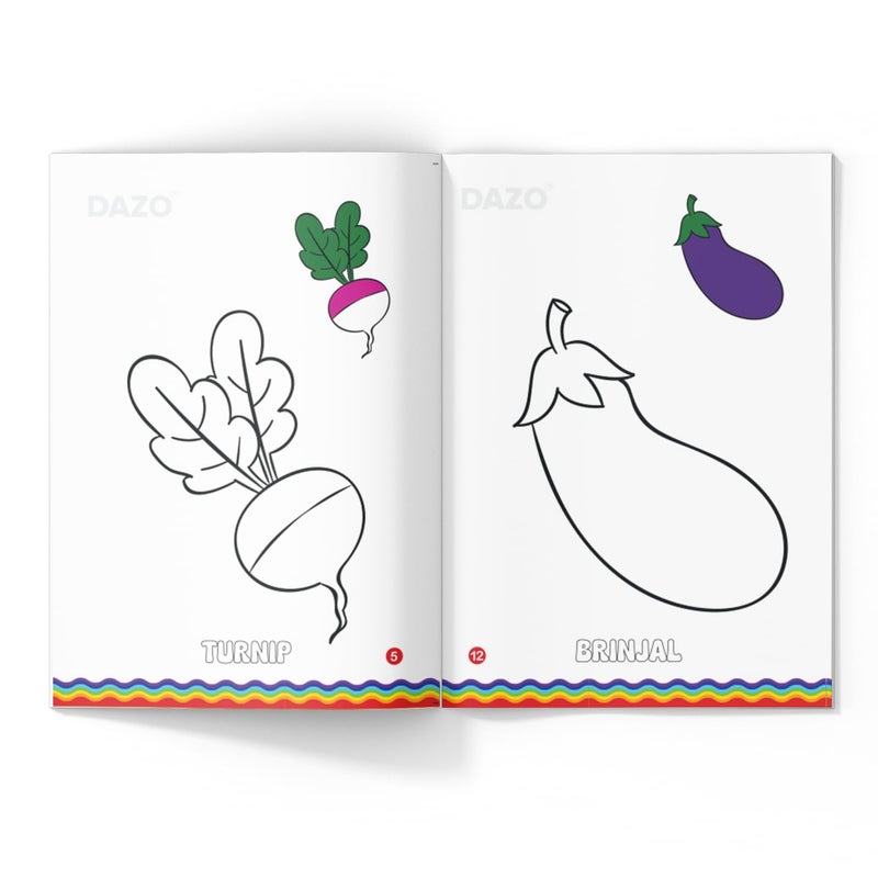 Dazo Coloring Book: Learn with Color: Vegetables and Water Animals Bold Illustrations | Fun Coloring Activities to Develop Logic and Mental Skills for Kids | 8.5 x 11 Inches | Enhances Creativity, Focus, and Problem-Solving - Image 3
