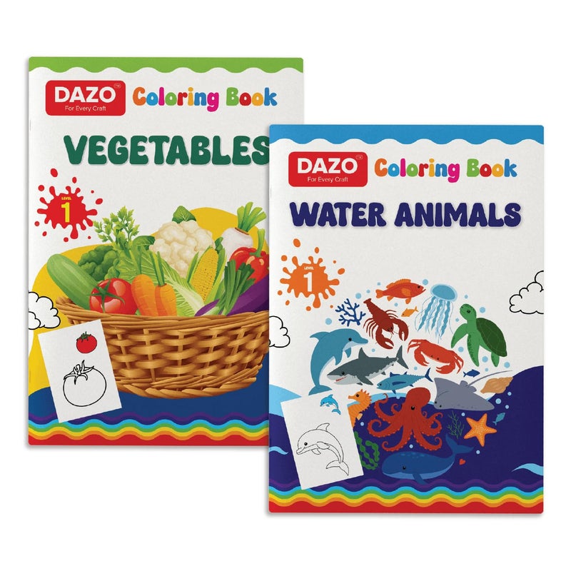 Dazo Coloring Book: Learn with Color: Vegetables and Water Animals Bold Illustrations | Fun Coloring Activities to Develop Logic and Mental Skills for Kids | 8.5 x 11 Inches | Enhances Creativity, Focus, and Problem-Solving - Image 1