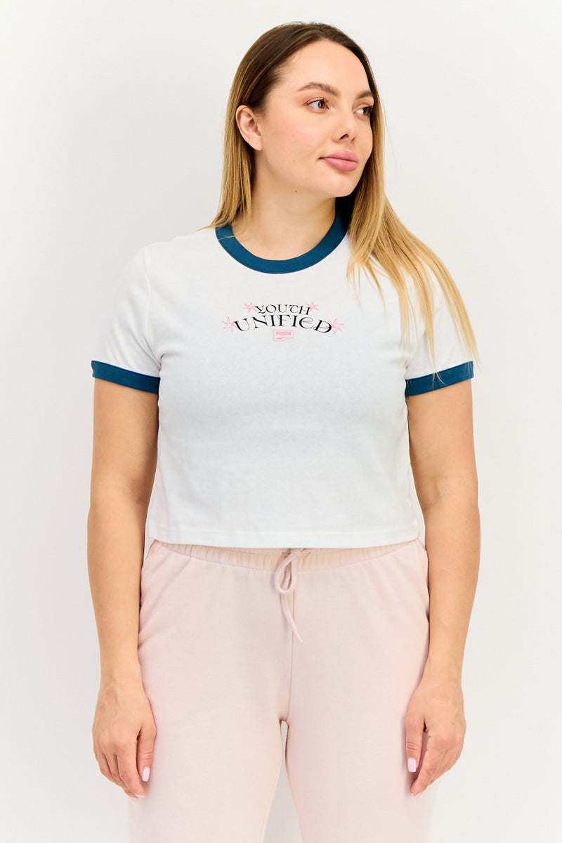 PUMA Women Sportswear Fit Graphic Print Outdoor Crop Top, White - Image 1