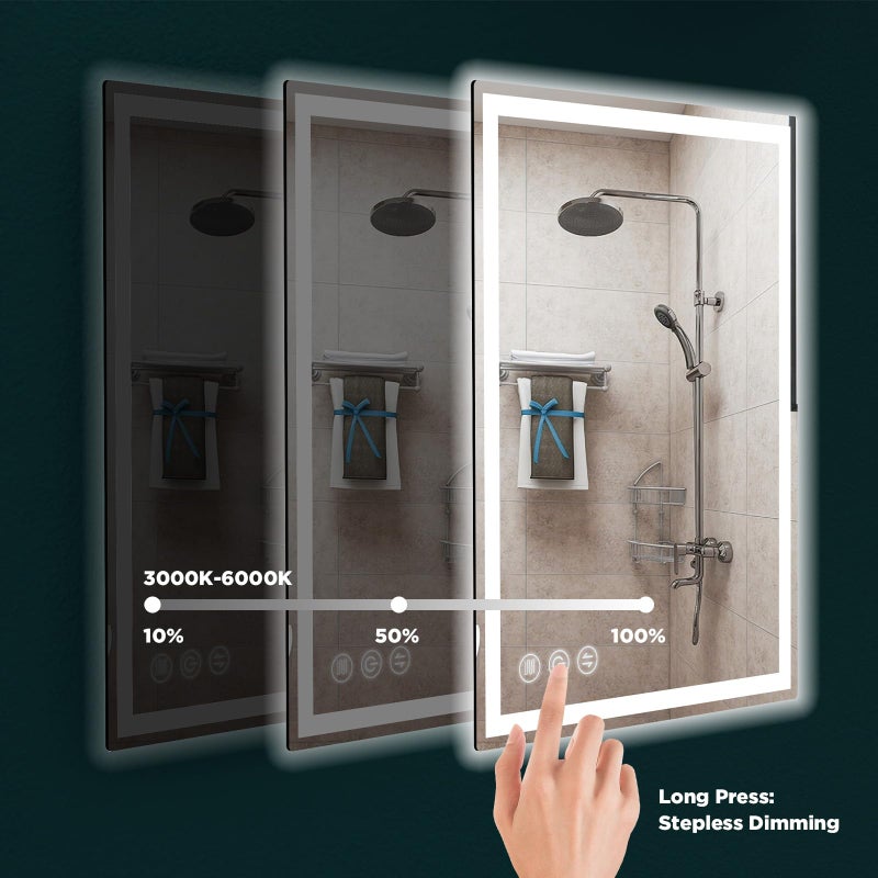 Memobarco LED Bathroom Mirror 24"x 32" with Stepless Dimmable Wall Mirrors with Anti-Fog, Dimmable CRI>90, Vanity Mirror with 3 Color Modes, Shatter-Proof, Memory Bathroom Mirror with LED Lights - Image 5
