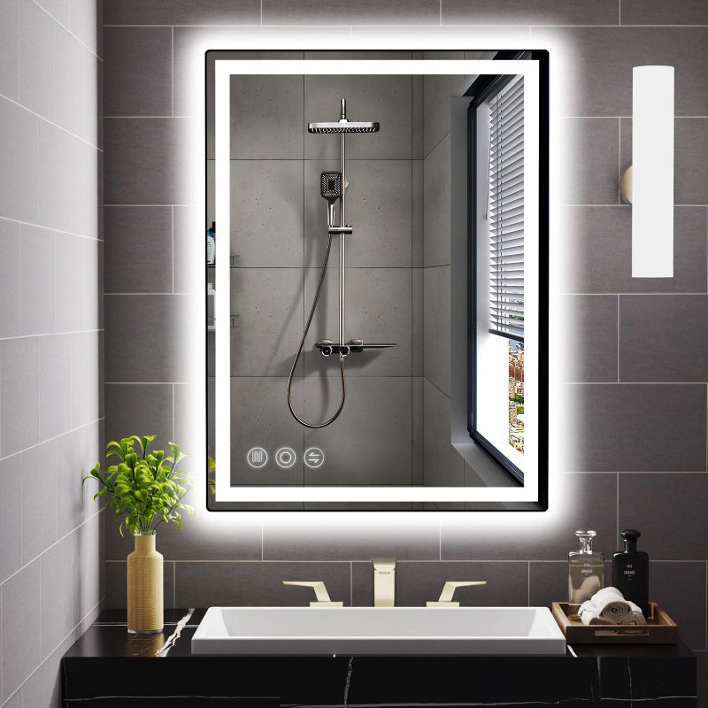 Memobarco LED Bathroom Mirror 24"x 32" with Stepless Dimmable Wall Mirrors with Anti-Fog, Dimmable CRI>90, Vanity Mirror with 3 Color Modes, Shatter-Proof, Memory Bathroom Mirror with LED Lights - Image 1