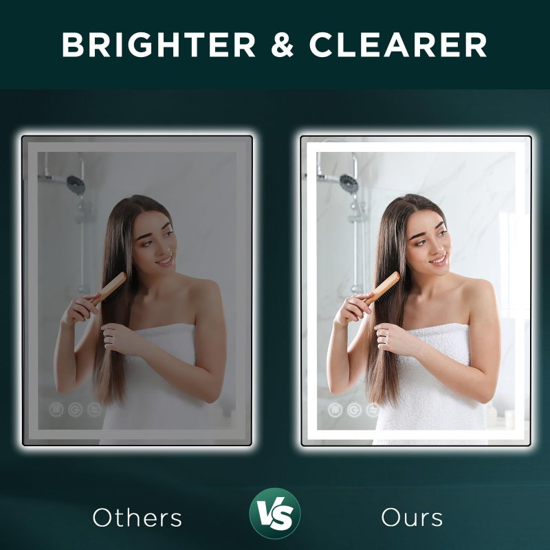 Memobarco LED Bathroom Mirror 24"x 32" with Stepless Dimmable Wall Mirrors with Anti-Fog, Dimmable CRI>90, Vanity Mirror with 3 Color Modes, Shatter-Proof, Memory Bathroom Mirror with LED Lights - Image 2