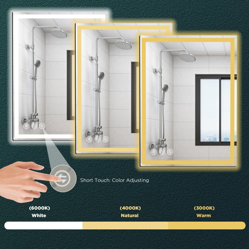 Memobarco LED Bathroom Mirror 24"x 32" with Stepless Dimmable Wall Mirrors with Anti-Fog, Dimmable CRI>90, Vanity Mirror with 3 Color Modes, Shatter-Proof, Memory Bathroom Mirror with LED Lights - Image 4