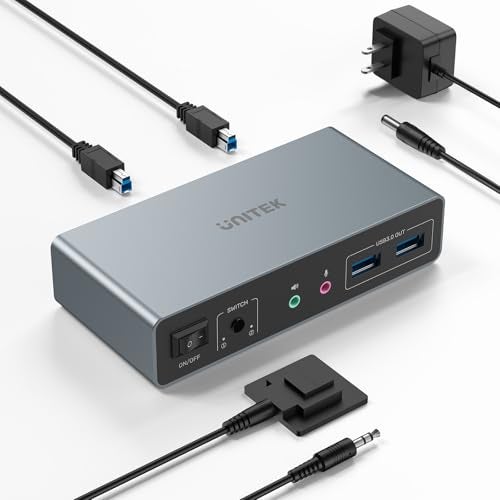 UNITEK مفتاح KVM من يونيتيك لشاشتين وكمبيوترين 4K@60Hz HDMI + Displayport مع 3 منافذ USB لمشاركة لوحة المفاتيح والفأرة ومحركات الأقراص والميكروفون وسماعة الرأس وكابل USB-B 2 ومحول DC 5V - Image 1