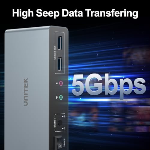 UNITEK مفتاح KVM من يونيتيك لشاشتين وكمبيوترين 4K@60Hz HDMI + Displayport مع 3 منافذ USB لمشاركة لوحة المفاتيح والفأرة ومحركات الأقراص والميكروفون وسماعة الرأس وكابل USB-B 2 ومحول DC 5V - Image 5