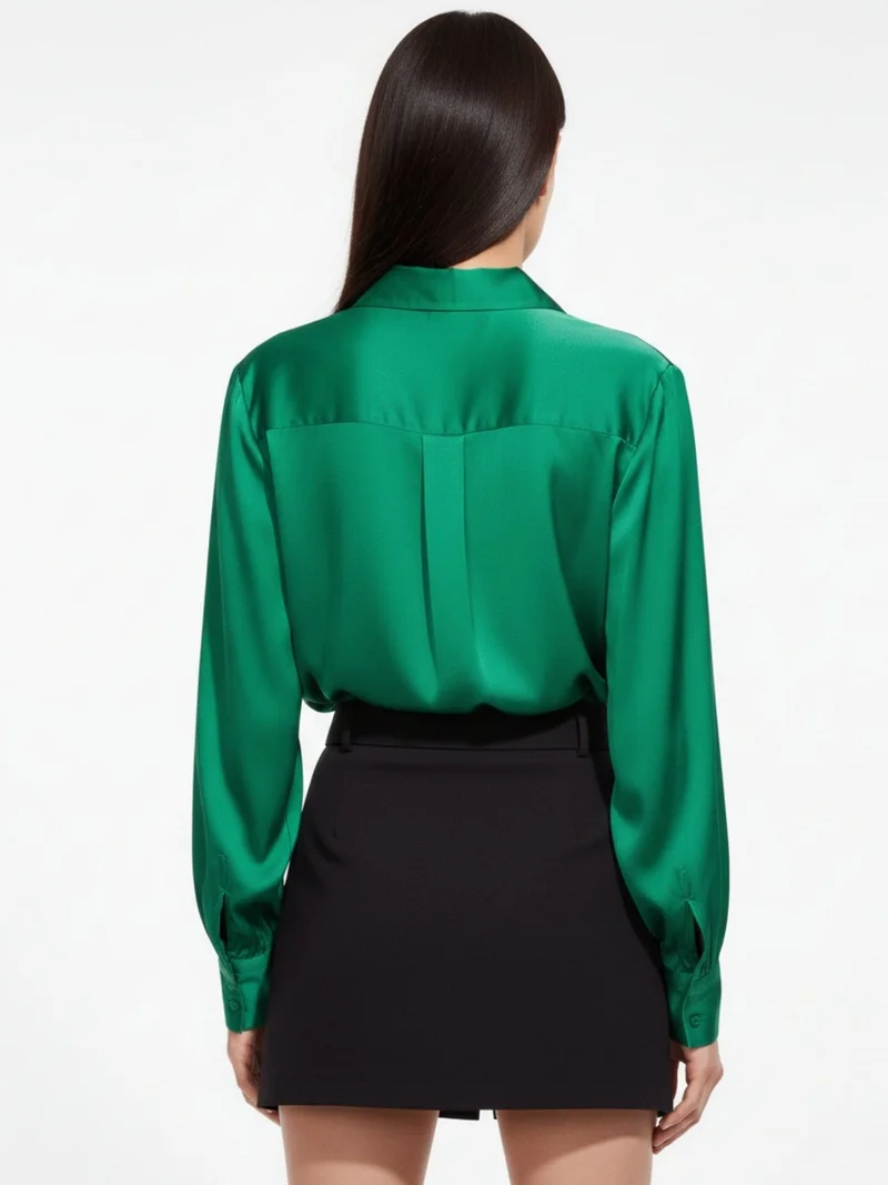 Outzidr green Green Relaxed Fit Satin Shirt for Women | Best Price UAE