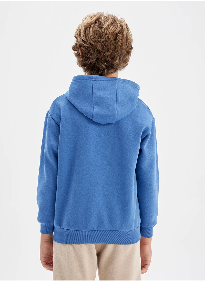 ديفاكتو Blue Printed Hooded Pocket Sweatshirt