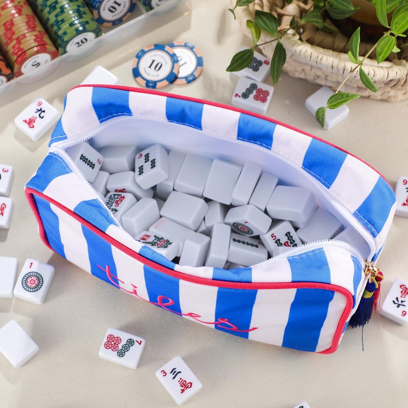 Sanwuta Mahjong Tile Bag With Zipper  Mahjong Bags For Tiles And Racks Mah Jong Storage Pouch For Board Game Pieces Game Party Travel Gatherings Accessories  9.4 X 6.1 X 3.1 Inch(Dark Blue Classic) - Image 4