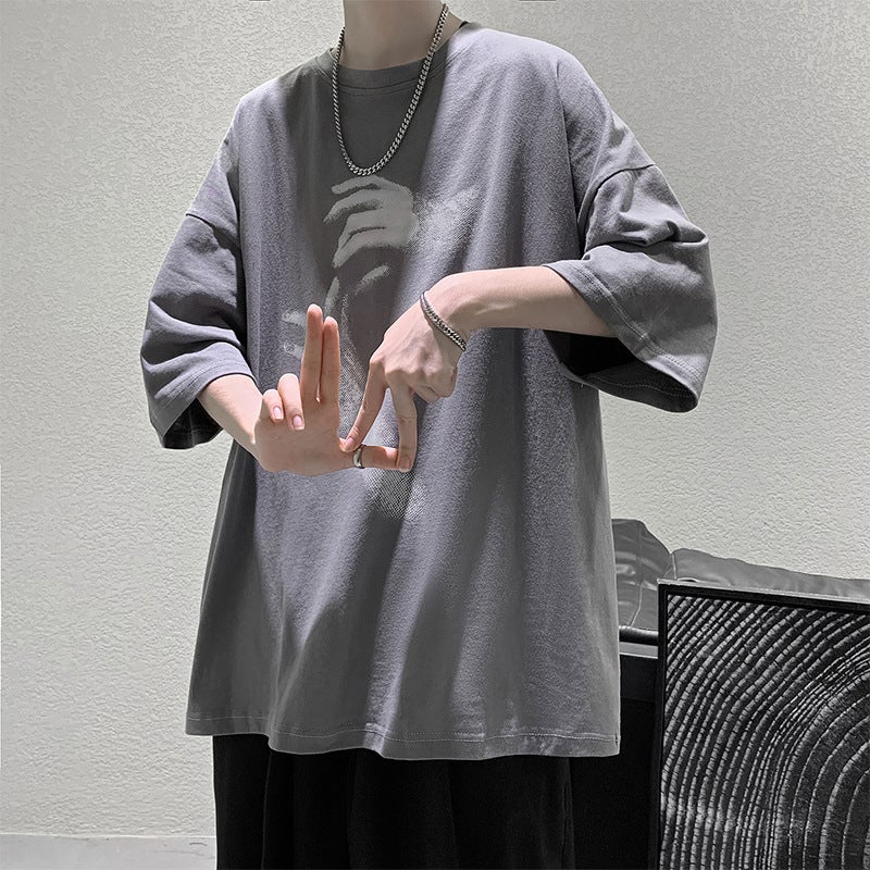 New Men's Short-sleeved T-shirt Hong Kong Style ins Trendy Loose Half-sleeved Top All-match Handsome Student Trendy Brand T-shirt - Image 3