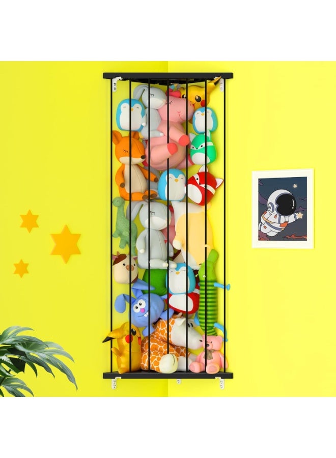 Befayoo Stuffed Animal Storage Shelf Organizer(Patented) - Corner Stuffed Animal Holder Length Adjustable - Wall Plush Storage for Nursery Playroom Bedroom Kids Room (Space Black, Standard) - Image 1
