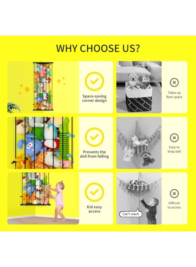 Befayoo Stuffed Animal Storage Shelf Organizer(Patented) - Corner Stuffed Animal Holder Length Adjustable - Wall Plush Storage for Nursery Playroom Bedroom Kids Room (Space Black, Standard) - Image 3