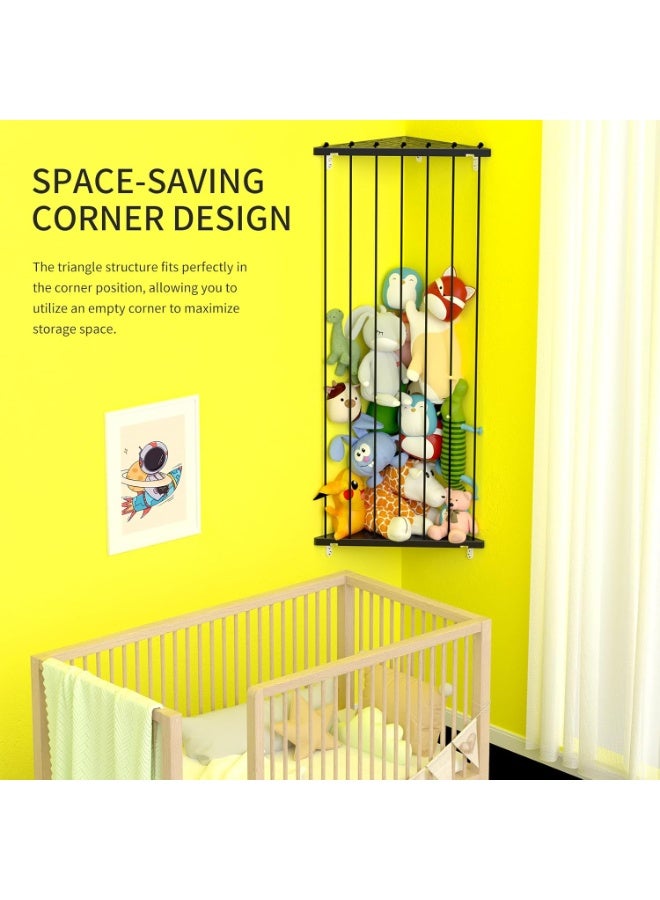 Befayoo Stuffed Animal Storage Shelf Organizer(Patented) - Corner Stuffed Animal Holder Length Adjustable - Wall Plush Storage for Nursery Playroom Bedroom Kids Room (Space Black, Standard) - Image 2