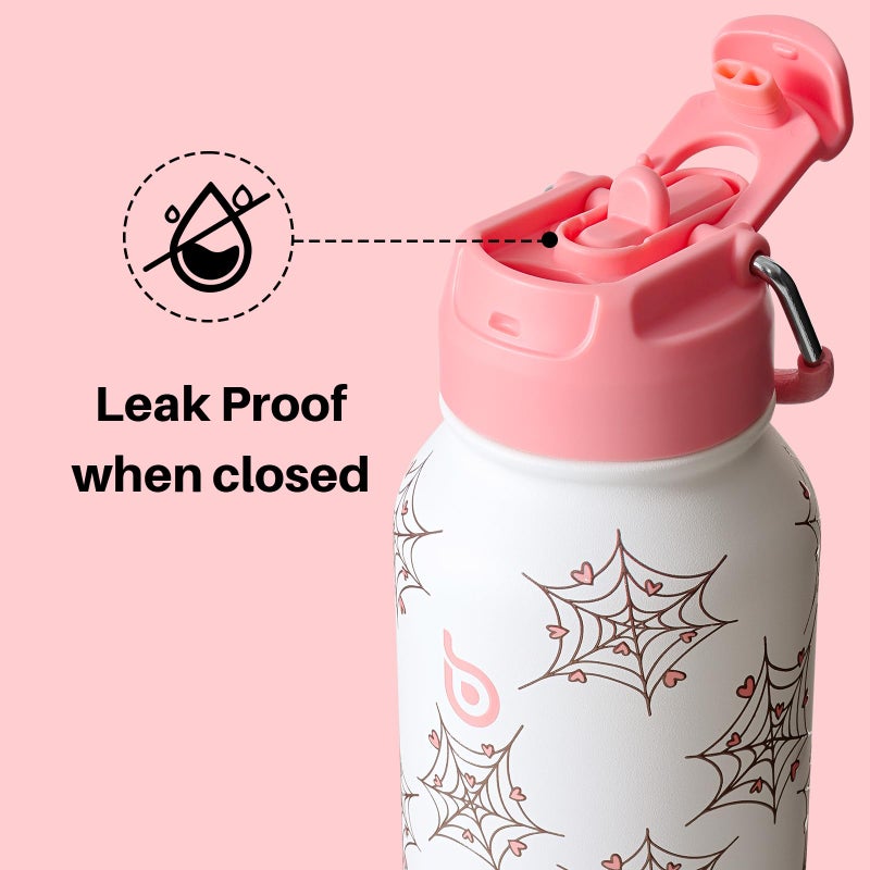 BOTTLE BOTTLE 32oz Insulated Water Bottle Stainless Steel Sport Water Bottle with Straw Dual-use Lid Design for Gym with Pill Box(Cupid Web) - Image 3
