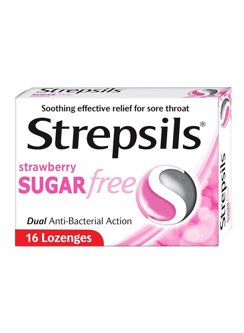 Sugar Free Strawberry Antibacterial Throat Lozenges 16s | Sore Throat Relief Tablets | Strawberry Flavor