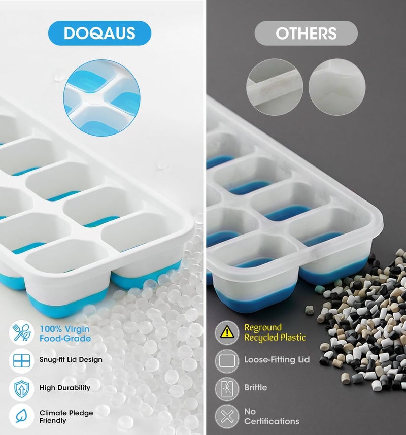 DOQAUS Ice Cube Tray with Lid and Bin - 4 Pack Silicone Ice Cube Trays for Freezer, Stackable Ice Bucket Kits with Storage Container & Scoop - Image 2