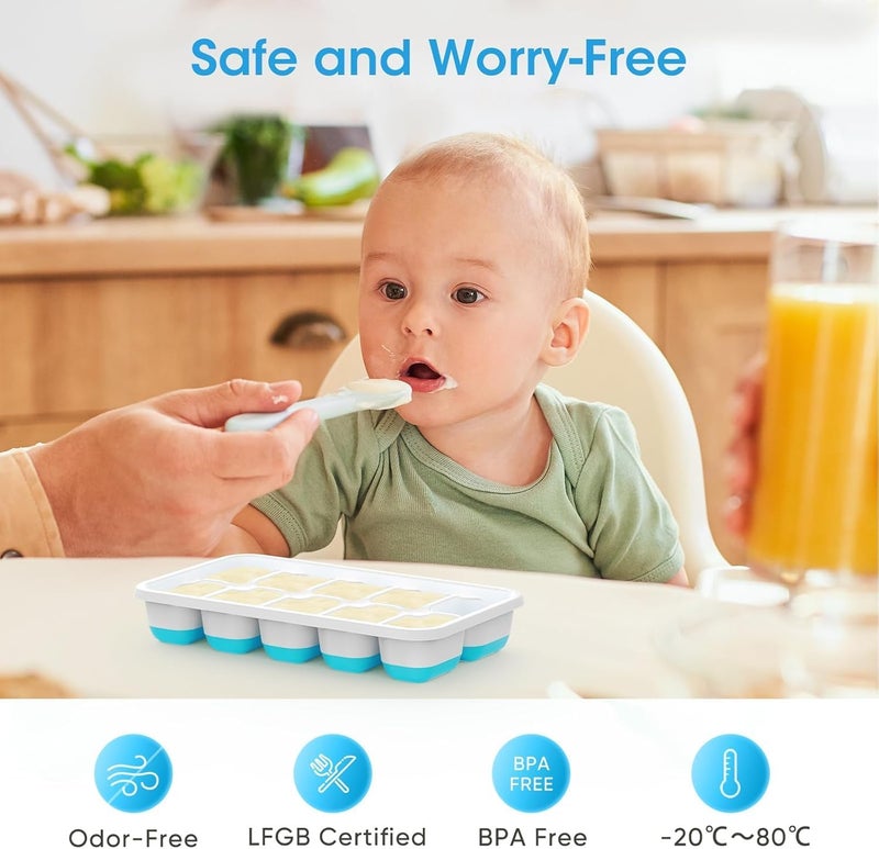 DOQAUS Ice Cube Tray with Lid and Bin - 4 Pack Silicone Ice Cube Trays for Freezer, Stackable Ice Bucket Kits with Storage Container & Scoop - Image 3