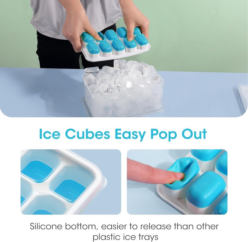 DOQAUS Ice Cube Tray with Lid and Bin - 4 Pack Silicone Ice Cube Trays for Freezer, Stackable Ice Bucket Kits with Storage Container & Scoop - Image 5