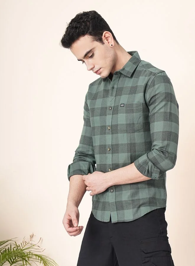 The Indian Garage Co Men Regular Fit Checkered Full Sleeves Spread Collar Casual Shirt
