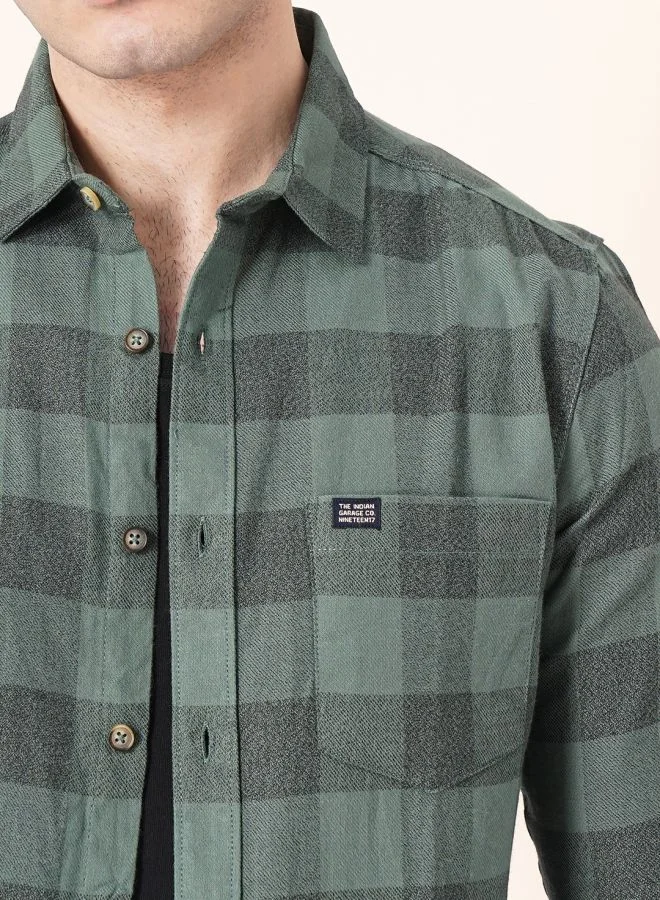 The Indian Garage Co Men Regular Fit Checkered Full Sleeves Spread Collar Casual Shirt