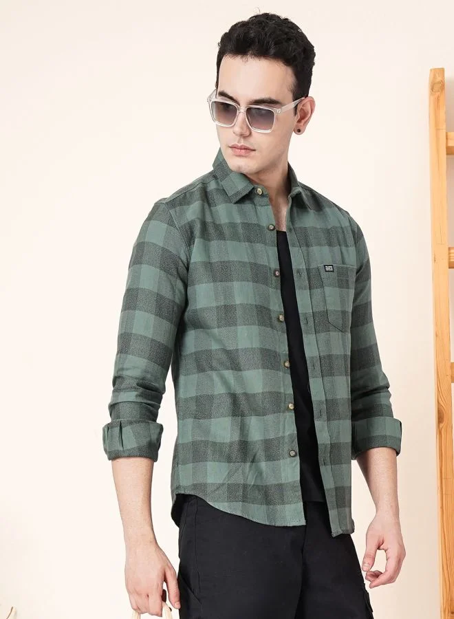 The Indian Garage Co Men Regular Fit Checkered Full Sleeves Spread Collar Casual Shirt