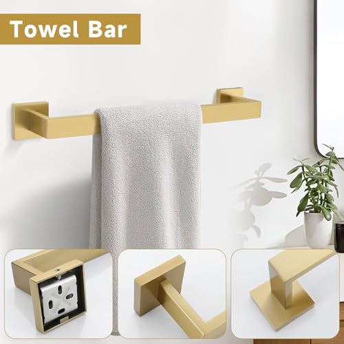 TNOMS Brushed Gold 5 Pieces Bathroom Hardware Accessories Set Towel Bar Set Towel HolderRacks Set for BathroomSUS304 Stainless SteelWall Mounted 16Inch - Image 3