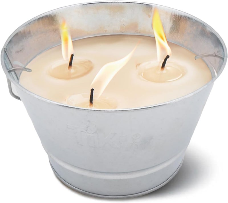 TIKI® Brand 28 Ounce Citronella Wax Candle Metal Triple Wick Bucket Silver, 1412112 - Image 1