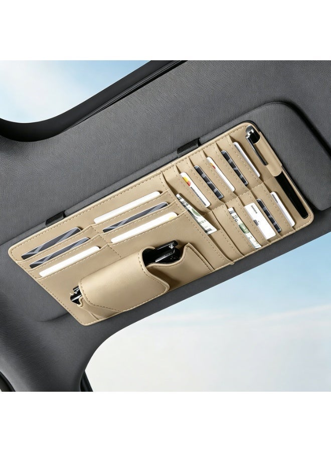 Car Sun Visor Organizer,Car Glasses Holder,Sunglasses Storage Clip,Multi Function Car Visor Pocket,Document Storage Bag,Gift for Car Lovers - Image 1