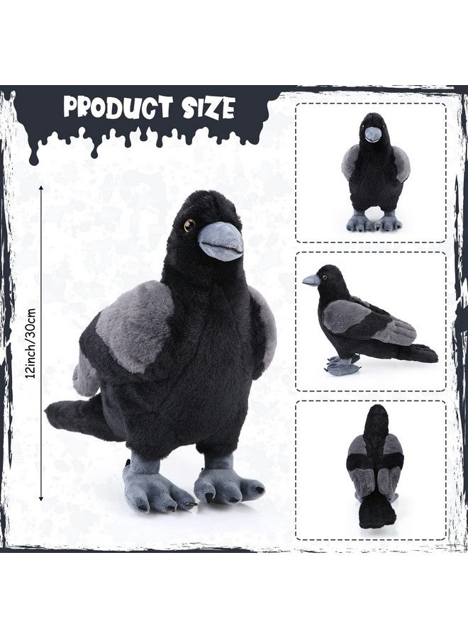 Aoriher 12 Inch Crow Plush Stuffed Animal Soft Black Fluffy Plush Toy Realistic Bird Stuffed Animal For Home Decoration Pet Party Favors Animal Collection Supplies - Image 2