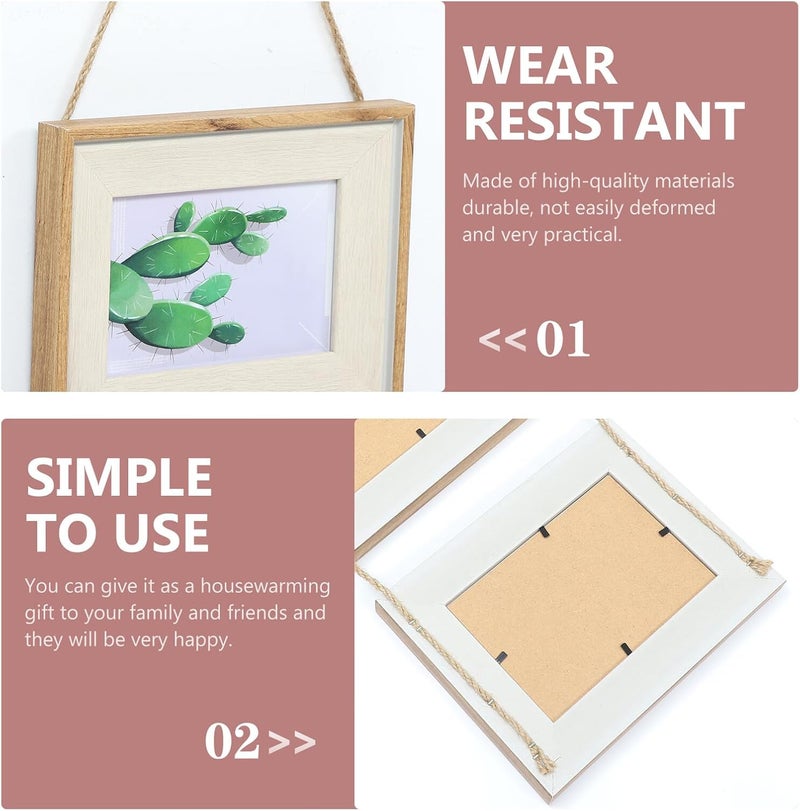Wall Hanging Triple Resin Photo Frame Set with Retro Rope, 7-inch Vintage Combination Picture Frame for Home Wall Decor - Image 5