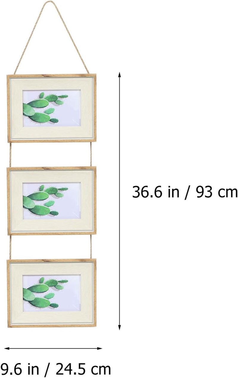 Wall Hanging Triple Resin Photo Frame Set with Retro Rope, 7-inch Vintage Combination Picture Frame for Home Wall Decor - Image 1